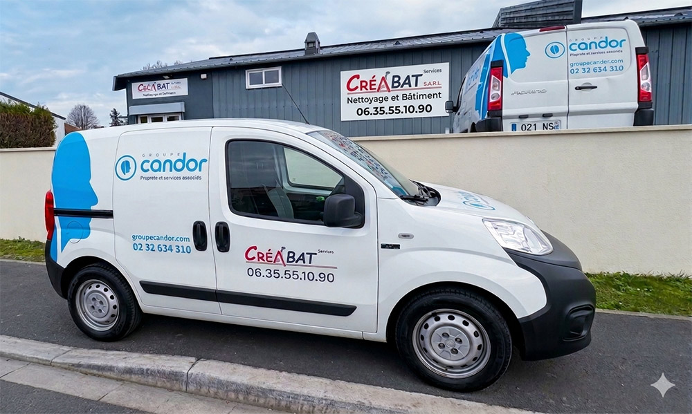 Accueil du bâtiment de CreaBAT Services, société d'entretien et de nettoyage à Caen et sa région